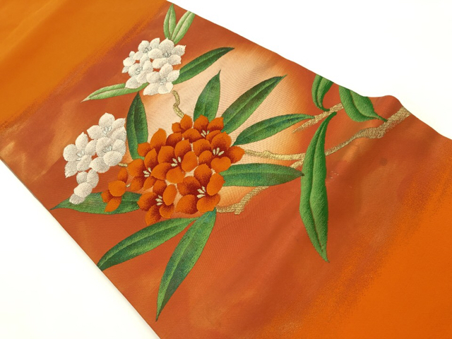 リサイクル　草花模様織出し名古屋帯